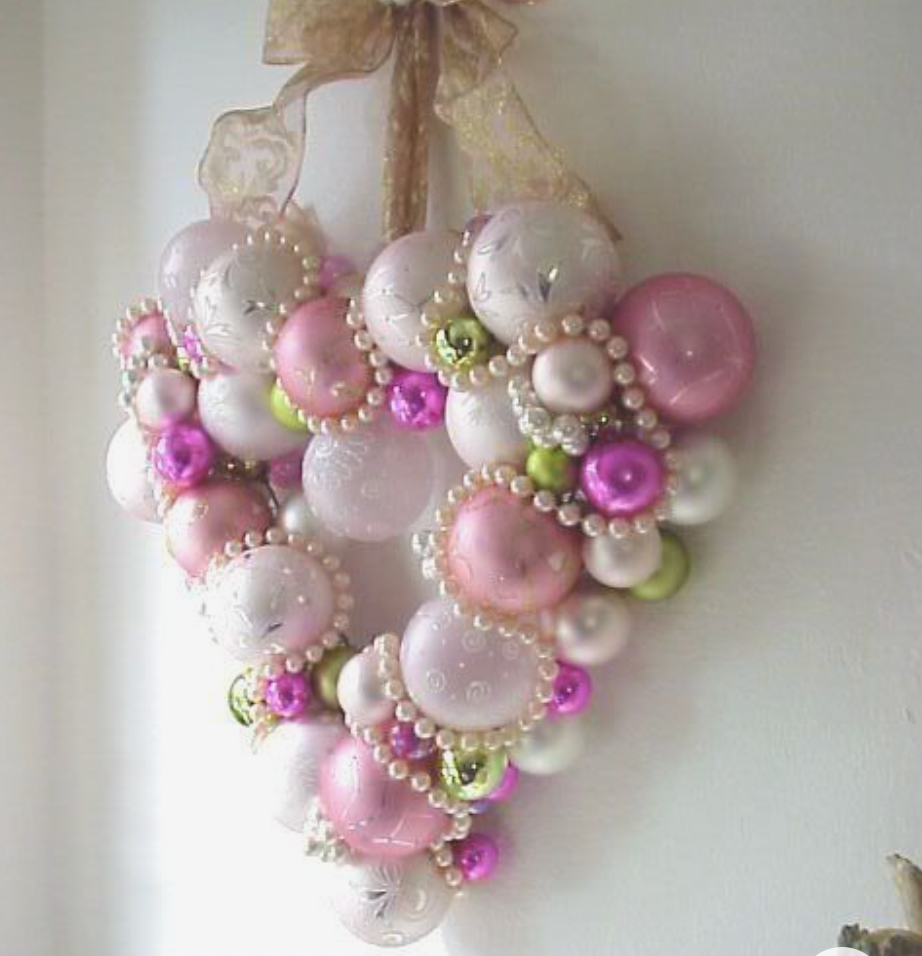 Valentine wreath using Mardi Gras beads and pearls